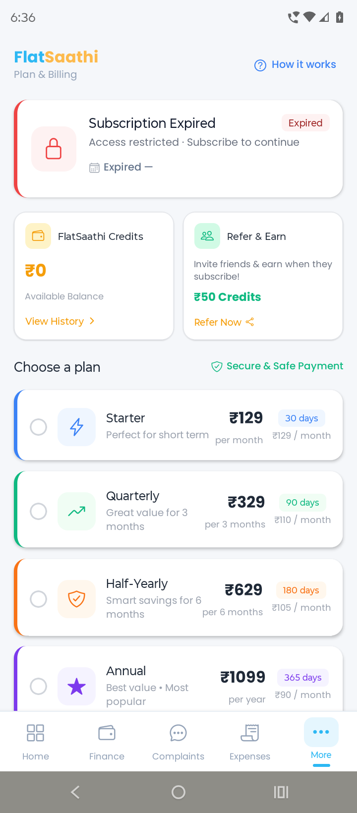 FlatSaathi Plan and Billing
